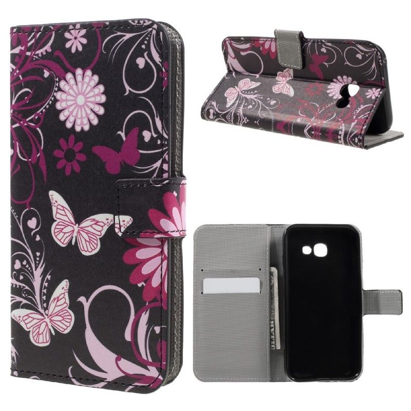 Cover Folio-hoesje Samsung Galaxy A3 2017 Wit Zwart Telefoonhoesje Vlinders En Bloemen