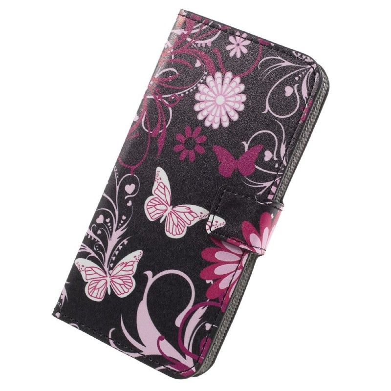 Cover Folio-hoesje Samsung Galaxy A3 2017 Wit Zwart Telefoonhoesje Vlinders En Bloemen