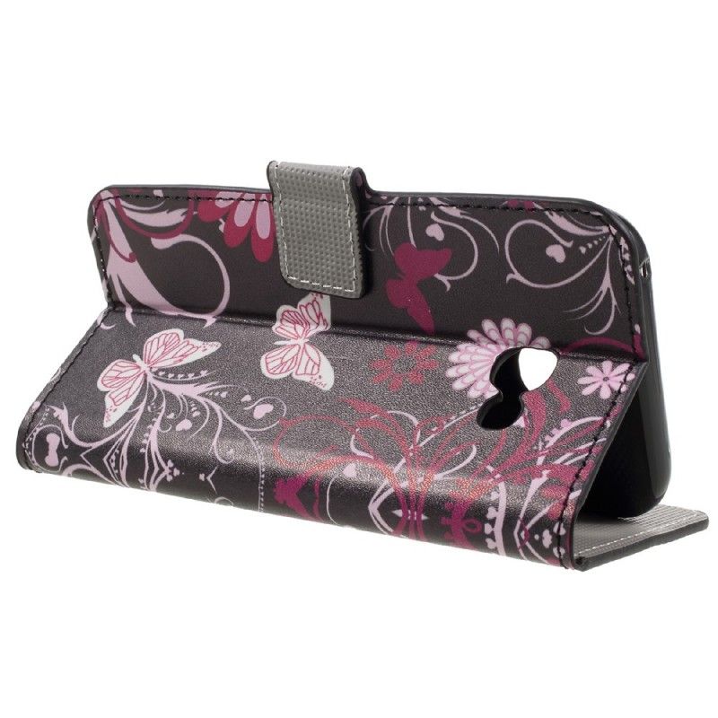 Cover Folio-hoesje Samsung Galaxy A3 2017 Wit Zwart Telefoonhoesje Vlinders En Bloemen