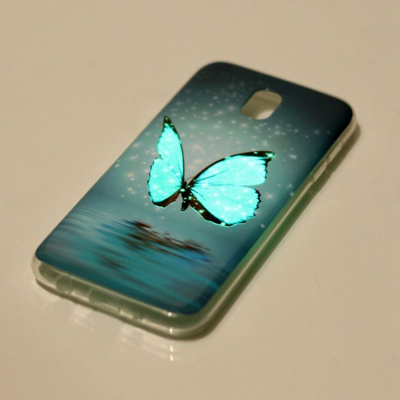 Hoesje Samsung Galaxy J7 2017 Fluorescerende Blauwe Vlinder