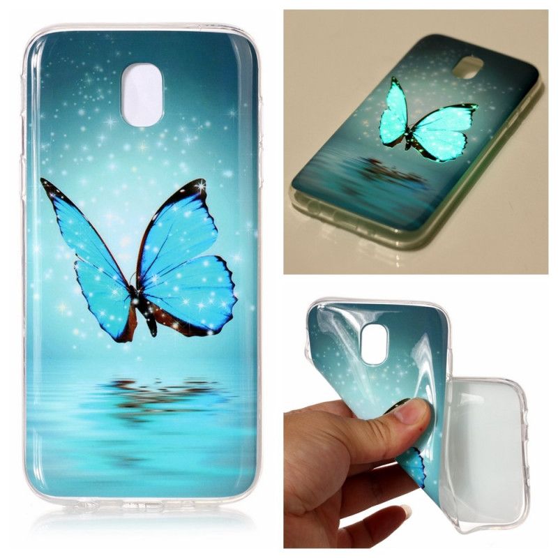 Hoesje Samsung Galaxy J7 2017 Fluorescerende Blauwe Vlinder