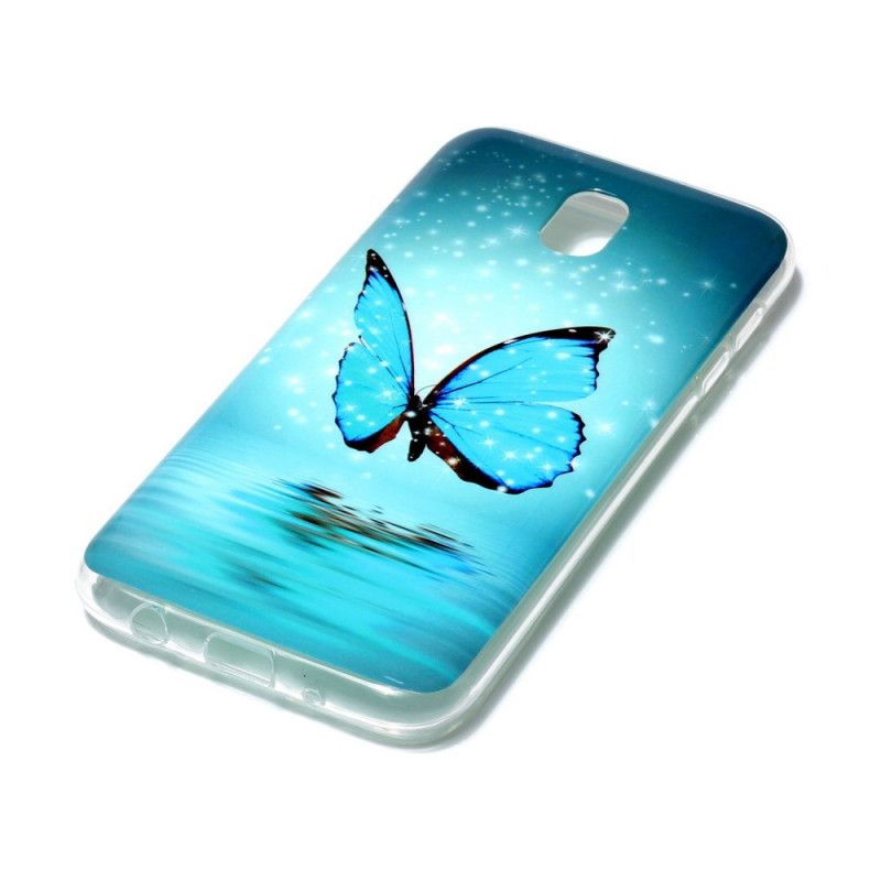 Hoesje Samsung Galaxy J7 2017 Fluorescerende Blauwe Vlinder