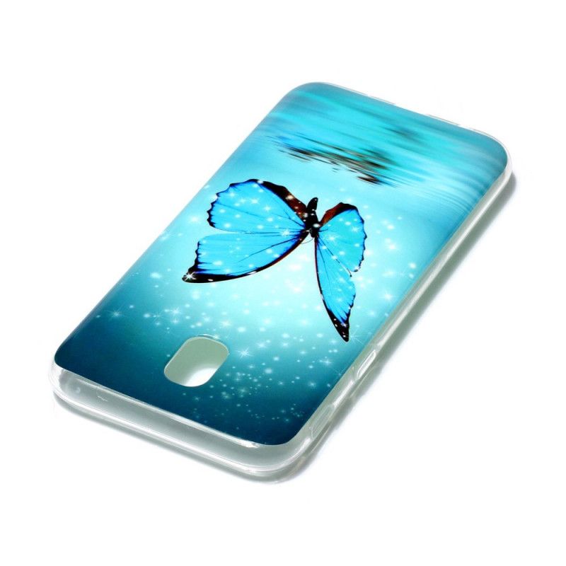 Hoesje Samsung Galaxy J7 2017 Fluorescerende Blauwe Vlinder