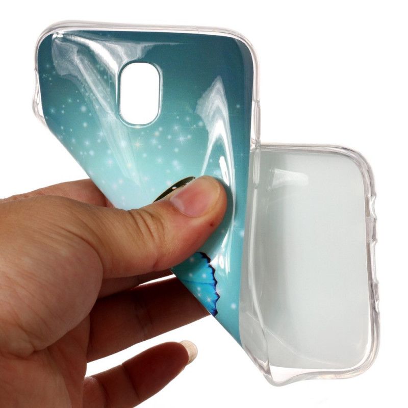 Hoesje Samsung Galaxy J7 2017 Fluorescerende Blauwe Vlinder