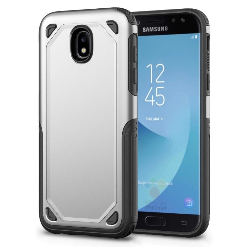 Hoesje Samsung Galaxy J7 2017 Grijs Zwart Pantser Met Metaaleffect