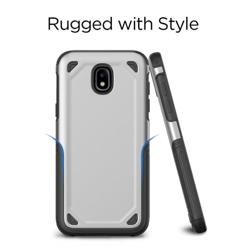 Hoesje Samsung Galaxy J7 2017 Grijs Zwart Pantser Met Metaaleffect