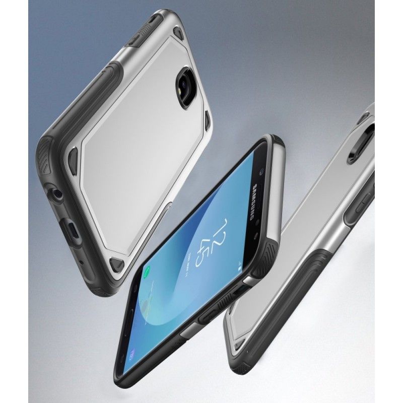 Hoesje Samsung Galaxy J7 2017 Grijs Zwart Pantser Met Metaaleffect