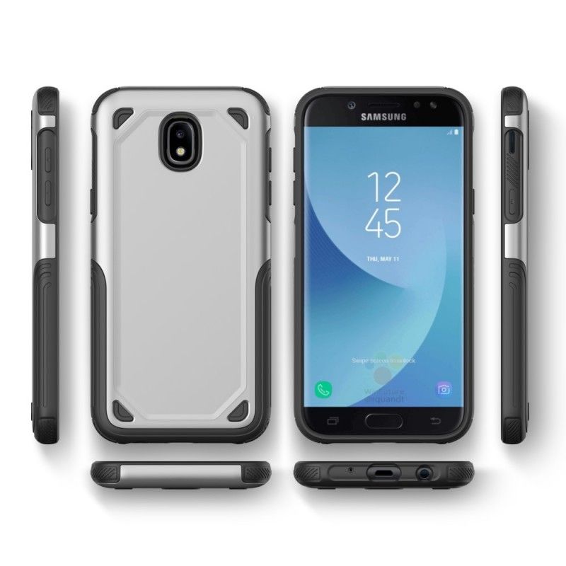 Hoesje Samsung Galaxy J7 2017 Grijs Zwart Pantser Met Metaaleffect