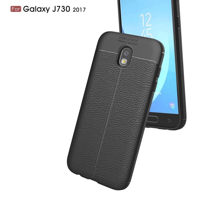 Hoesje Samsung Galaxy J7 2017 Rood Zwart Dubbellijns Lychee Leereffect