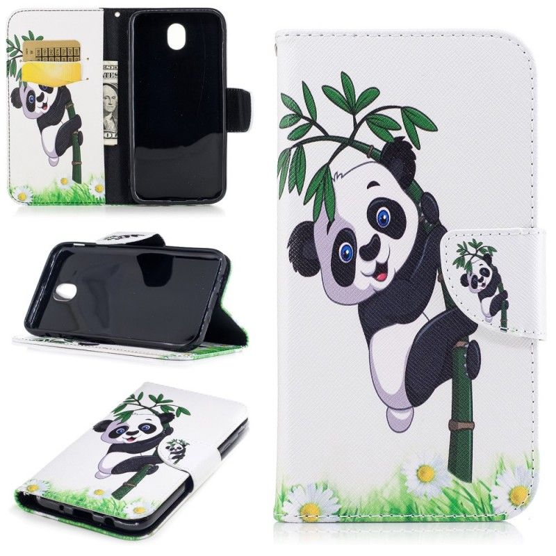 Leren Hoesje Samsung Galaxy J7 2017 Panda Op Bamboe