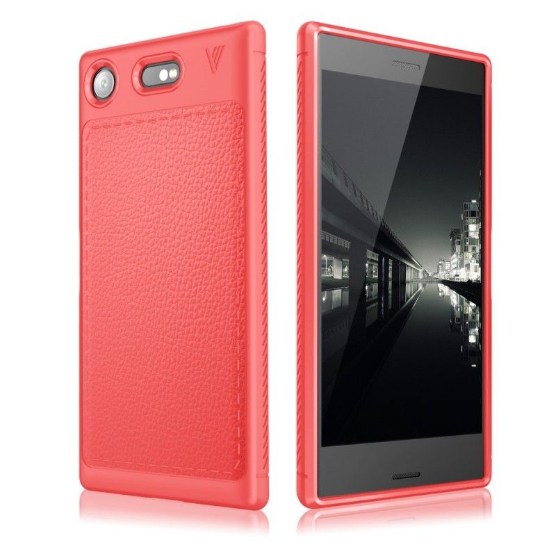 Cover Hoesje Sony Xperia XZ1 Compact Rood Telefoonhoesje Dubbellijns Lychee Leereffect