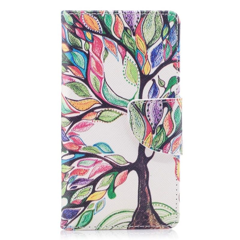 Flip Case Leren Sony Xperia XZ1 Compact Gekleurde Boom