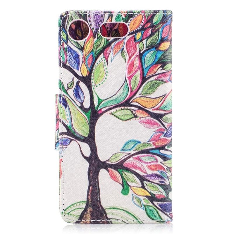 Flip Case Leren Sony Xperia XZ1 Compact Gekleurde Boom