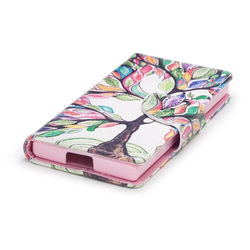 Flip Case Leren Sony Xperia XZ1 Compact Gekleurde Boom