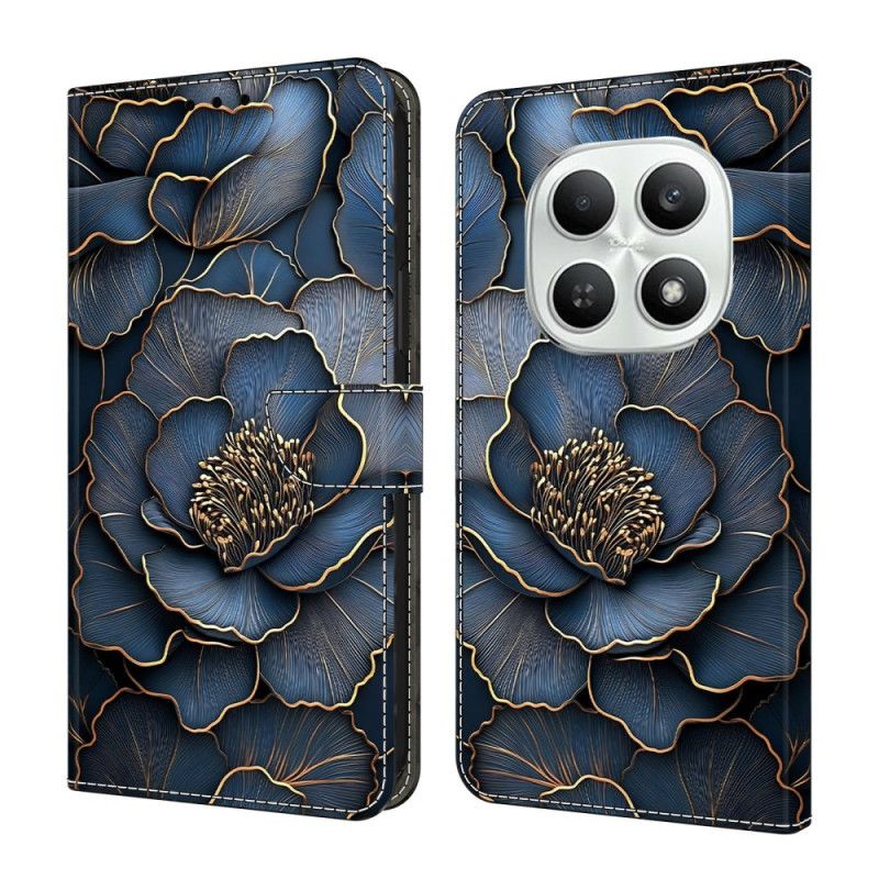 Folio-hoesje Xiaomi Redmi Note 15 5g Blauw-gouden Pioenroos