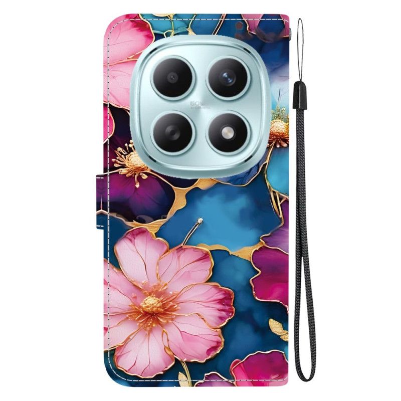 Folio-hoesje Xiaomi Redmi Note 15 5g Telefoonhoesje Blauwe En Gouden Bloemen