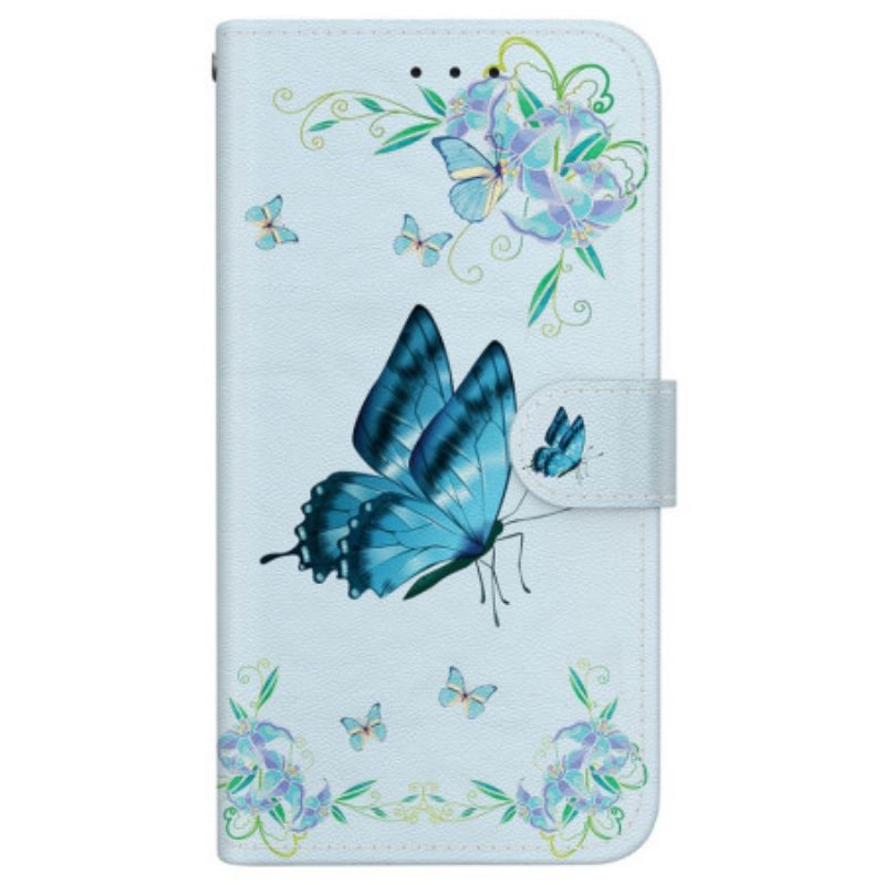 Folio-hoesje Xiaomi Redmi Note 15 5g Telefoonhoesje Vlinder En Blauwe Bloemen