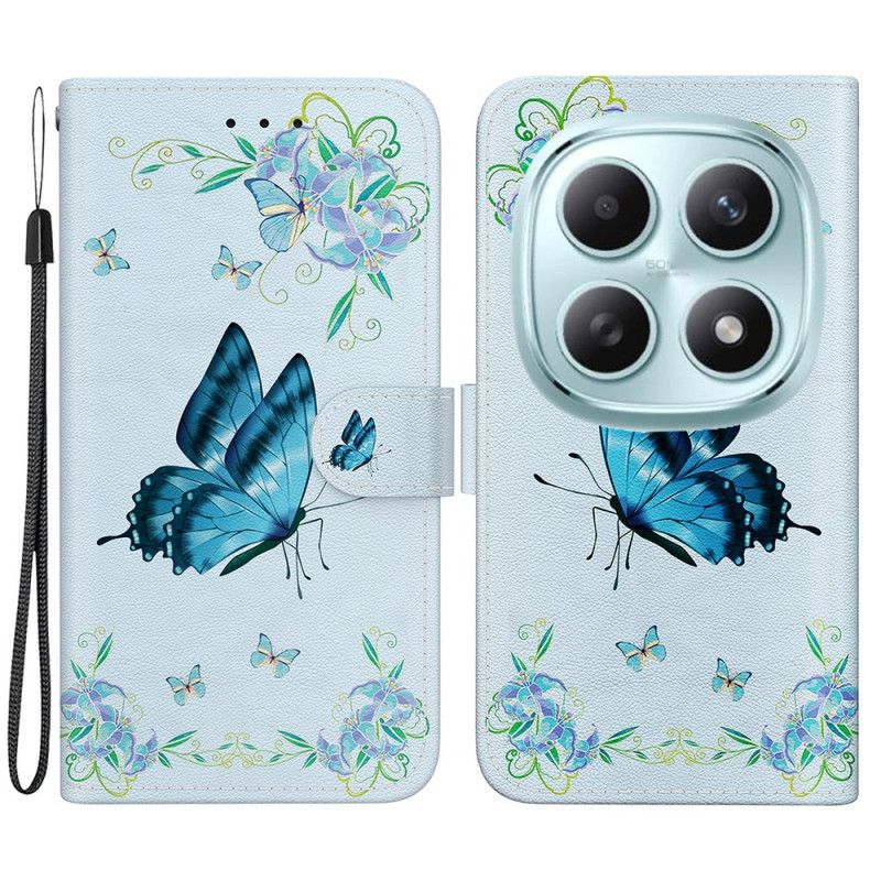 Folio-hoesje Xiaomi Redmi Note 15 5g Telefoonhoesje Vlinder En Blauwe Bloemen