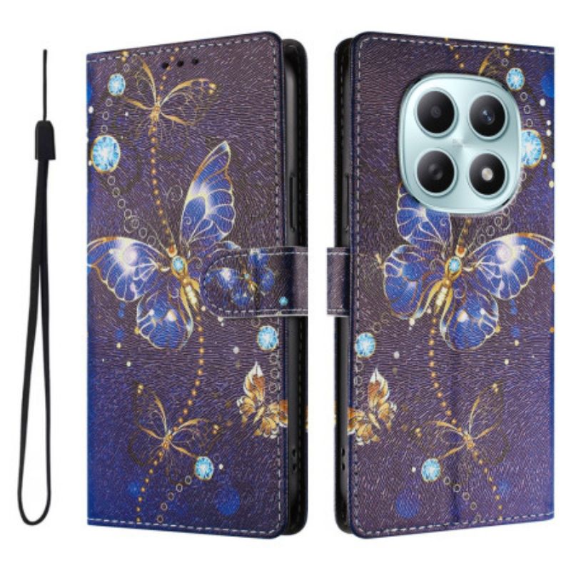 Leren Hoesje Voor Xiaomi Redmi Note 15 5g Blauwe Vlinder