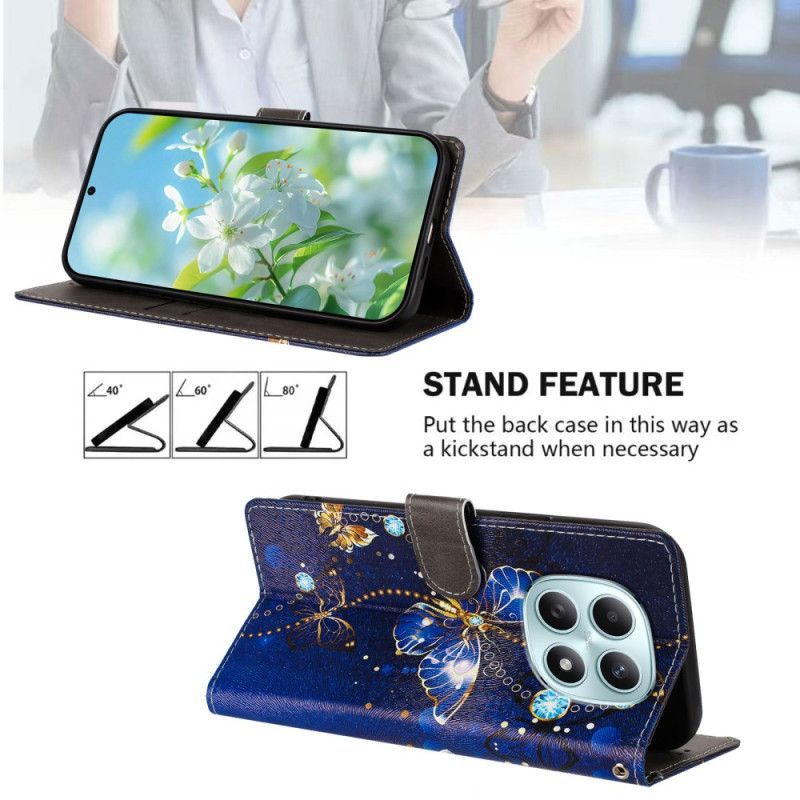 Leren Hoesje Voor Xiaomi Redmi Note 15 5g Blauwe Vlinder