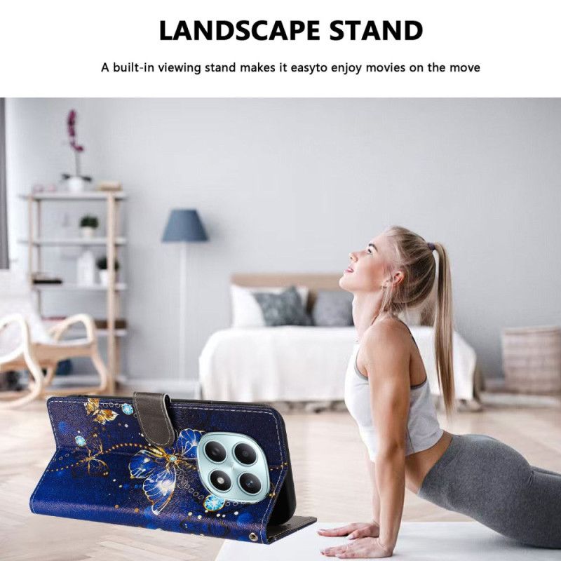 Leren Hoesje Voor Xiaomi Redmi Note 15 5g Blauwe Vlinder