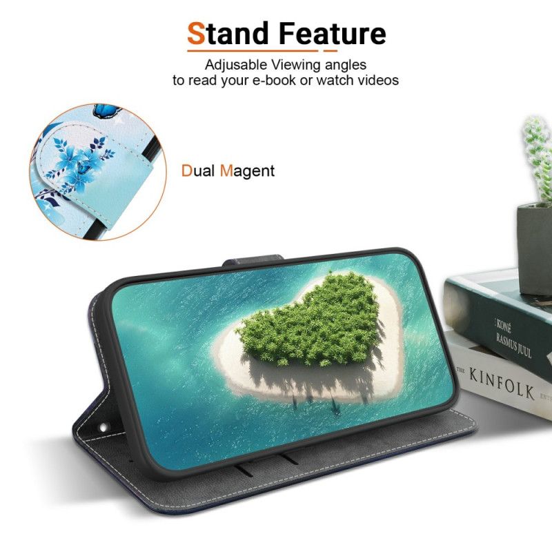 Leren Hoesje Voor Xiaomi Redmi Note 15 5g Blauwe Vlinders