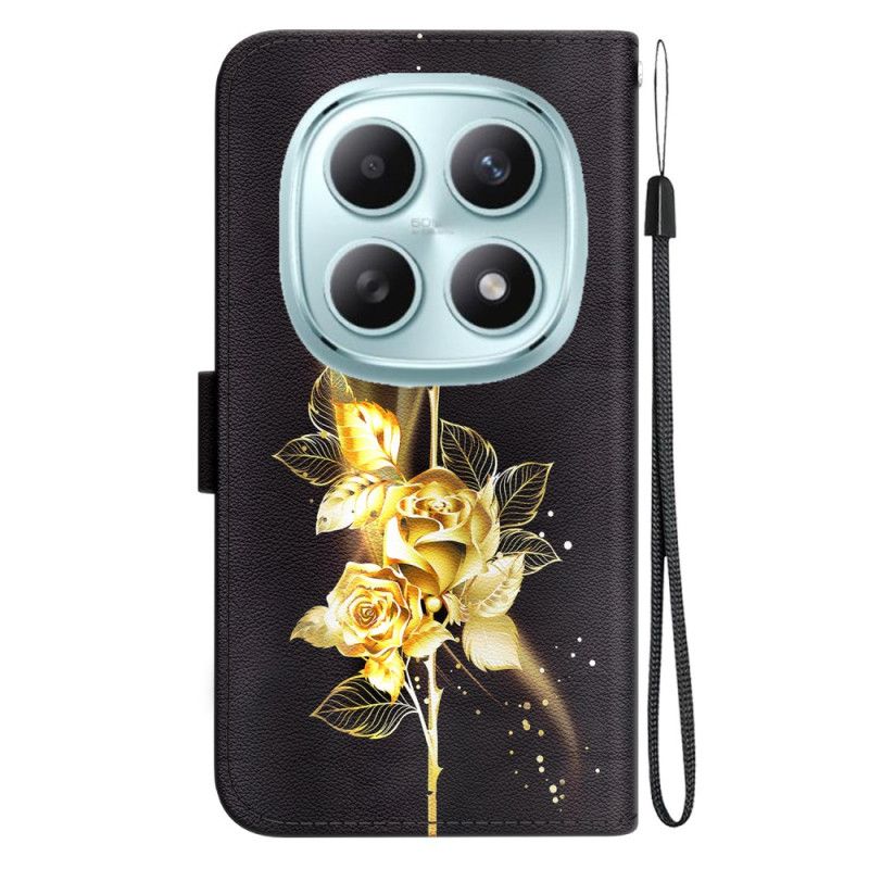 Leren Hoesje Voor Xiaomi Redmi Note 15 5g Gouden Vlinders En Roze