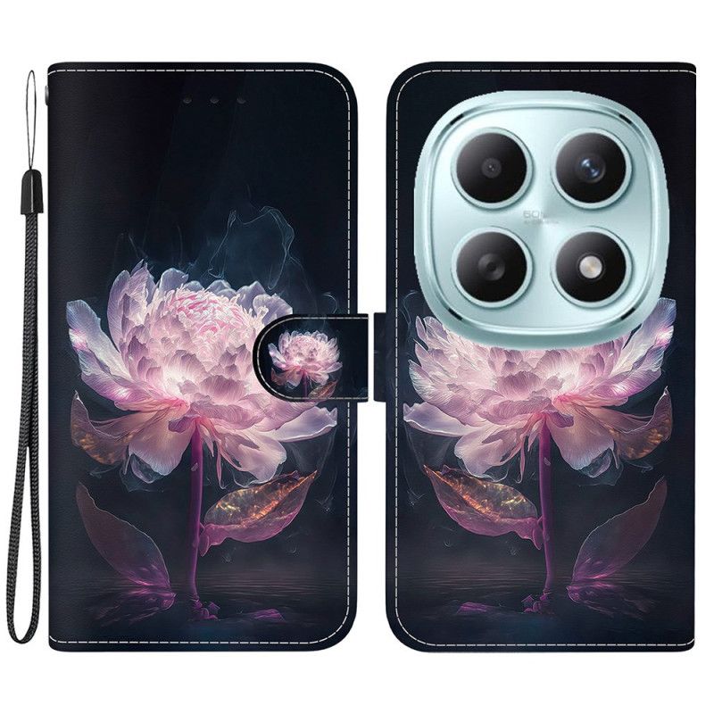 Leren Hoesje Voor Xiaomi Redmi Note 15 5g Paarse Pioenroos