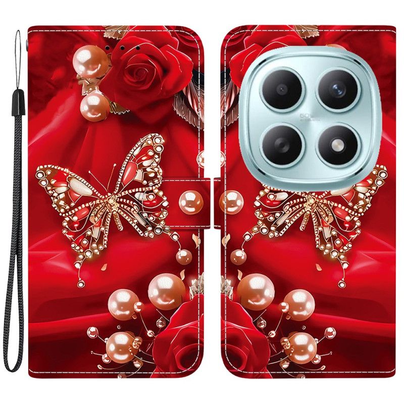 Leren Hoesje Voor Xiaomi Redmi Note 15 5g Parelmoerroze Vlinder