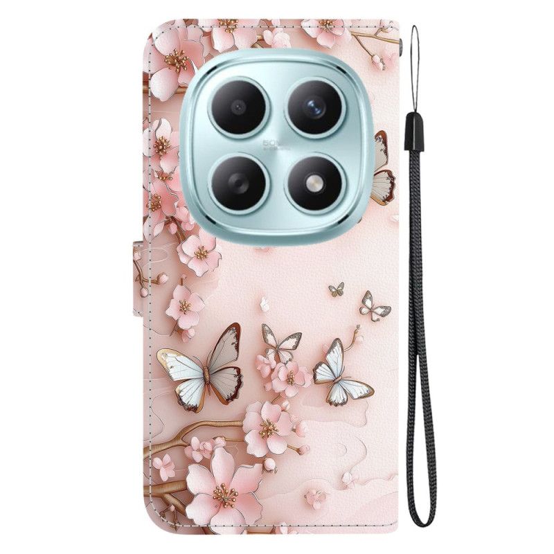 Leren Hoesje Voor Xiaomi Redmi Note 15 5g Roze Vlinders