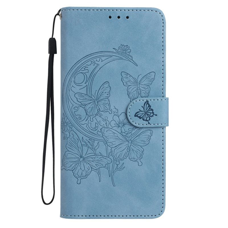 Leren Hoesje Voor Xiaomi Redmi Note 15 5g Suède-effect Vlinder En Bloemen