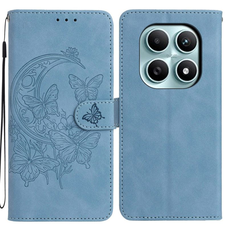 Leren Hoesje Voor Xiaomi Redmi Note 15 5g Suède-effect Vlinder En Bloemen
