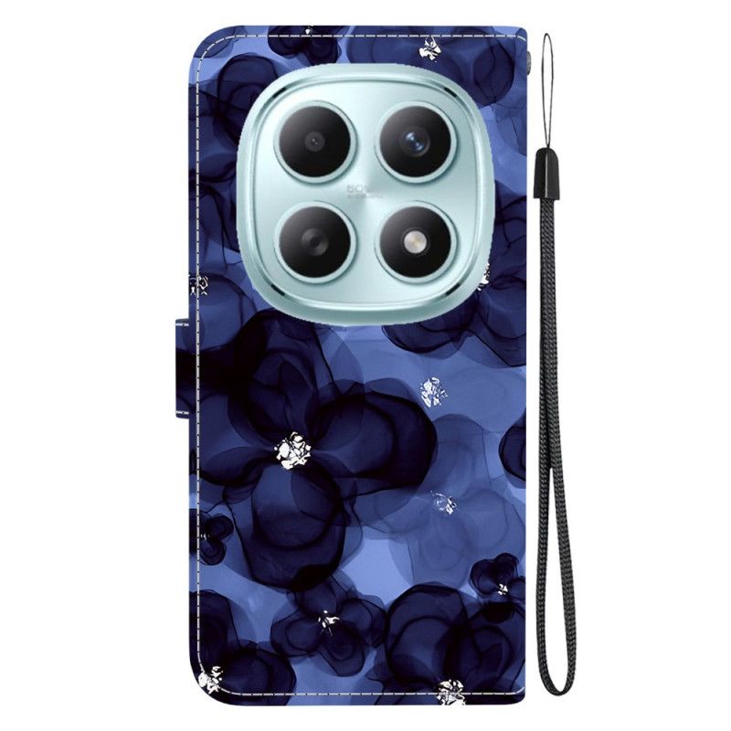 Leren Hoesje Xiaomi Redmi Note 15 5g Blauwe Bloemen Bescherming Hoesje