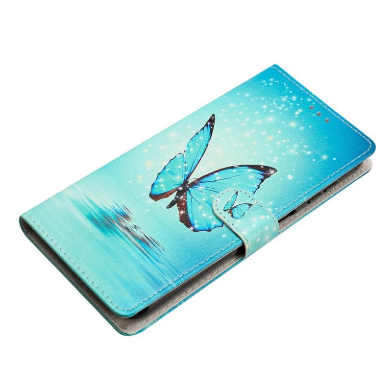 Leren Hoesje Xiaomi Redmi Note 15 5g Blauwe Vlinder Bescherming Hoesje