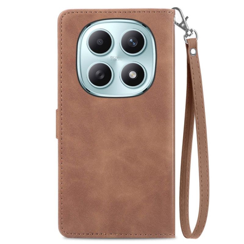 Leren Hoesje Xiaomi Redmi Note 15 5g Bloemenkanten Bandje