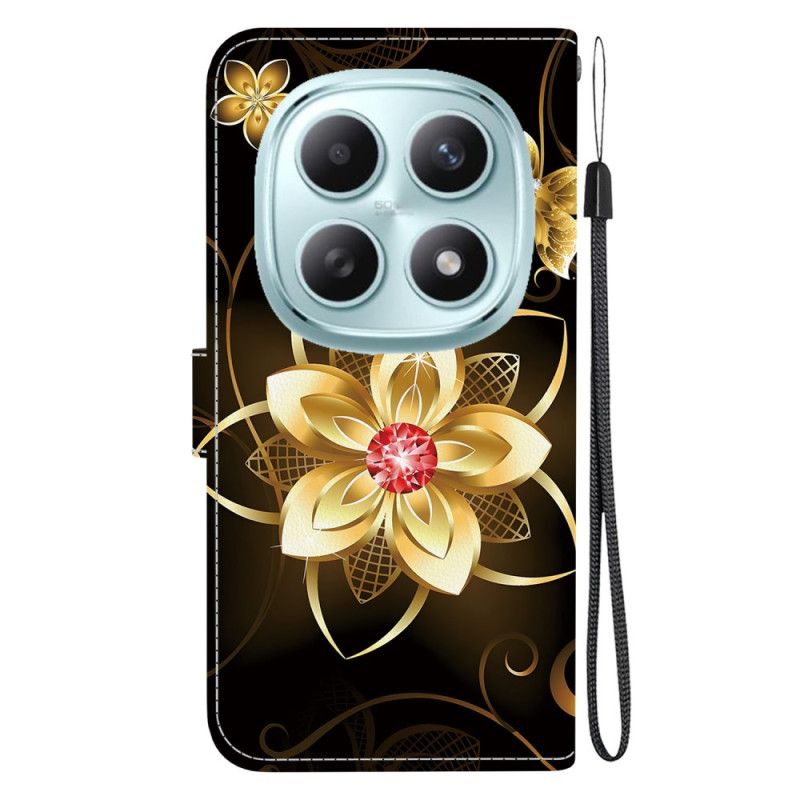 Leren Hoesje Xiaomi Redmi Note 15 5g Gouden Bloem Bescherming Hoesje