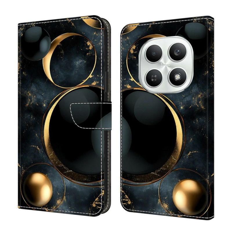 Leren Hoesje Xiaomi Redmi Note 15 5g Gouden Ringen Bescherming Hoesje