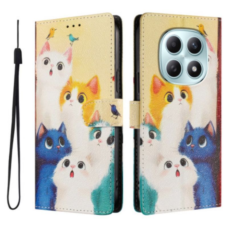 Leren Hoesje Xiaomi Redmi Note 15 5g Kleurrijke Katten Bescherming Hoesje