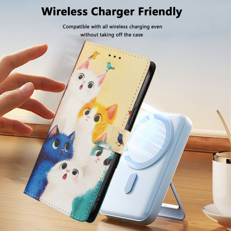 Leren Hoesje Xiaomi Redmi Note 15 5g Kleurrijke Katten Bescherming Hoesje