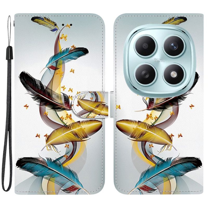 Leren Hoesje Xiaomi Redmi Note 15 5g Kleurrijke Veren Bescherming Hoesje