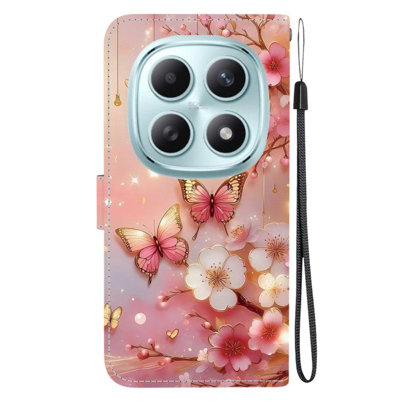 Leren Hoesje Xiaomi Redmi Note 15 5g Lantaarn Vlinders Bescherming Hoesje