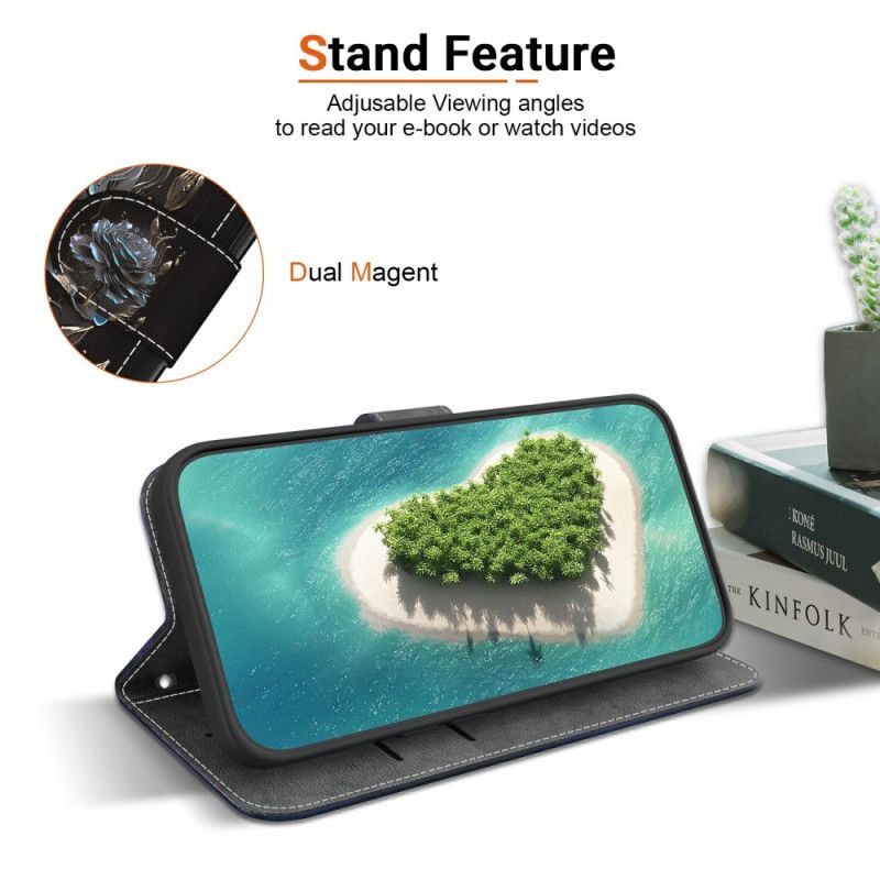 Leren Hoesje Xiaomi Redmi Note 15 5g Zwarte Roos Bescherming Hoesje