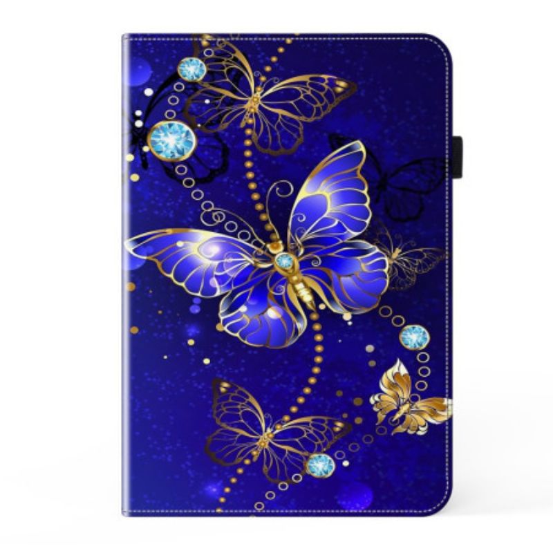 Hoesje Case iPad (2025) Blauwe En Gouden Vlinders