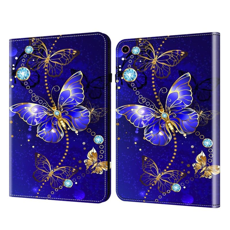 Hoesje Case iPad (2025) Blauwe En Gouden Vlinders