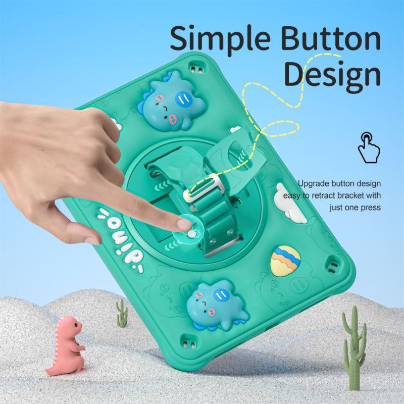 Hoesje iPad (2025) Dinosaurus Met Handvat En Standaard Voor Kinderen