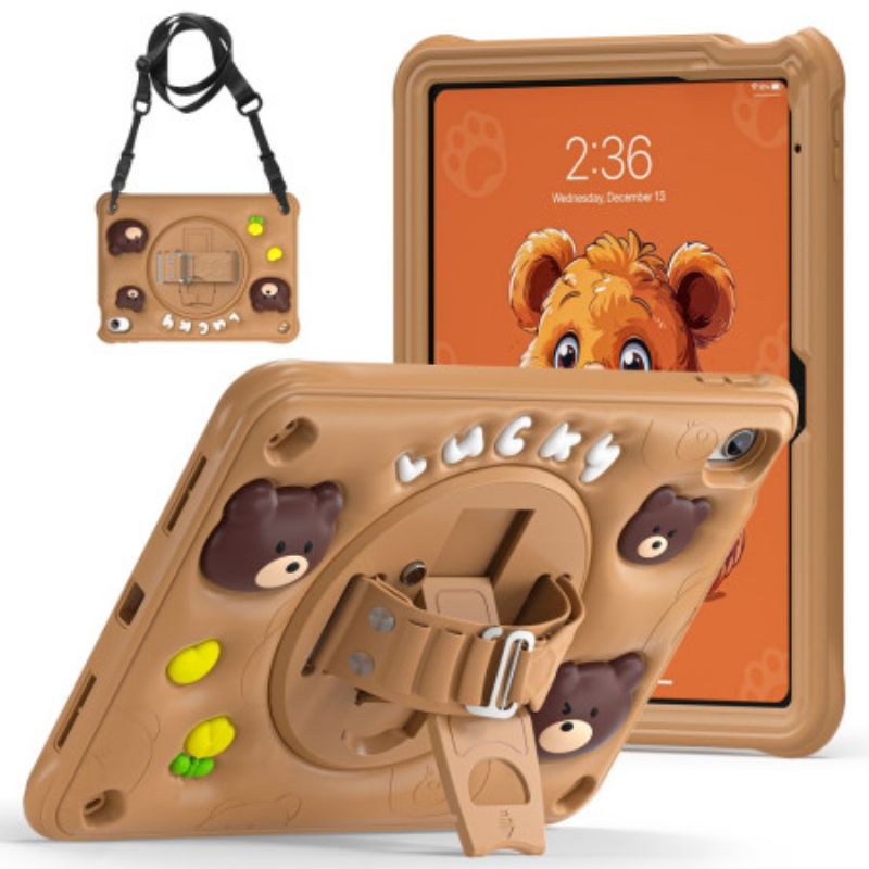 Hoesje iPad (2025) Kinderriem Met Beer En Schouderband