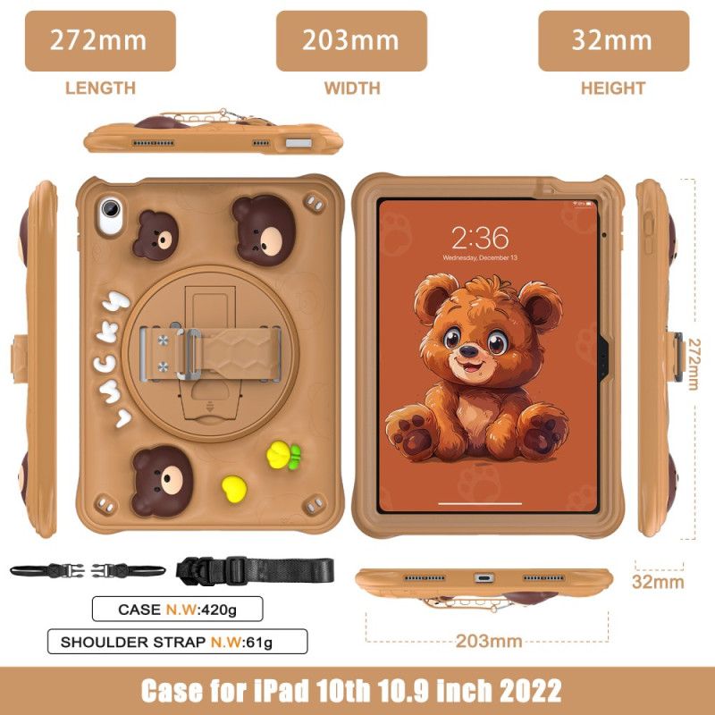 Hoesje iPad (2025) Kinderriem Met Beer En Schouderband