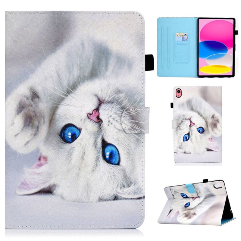 Leren Hoesje iPad (2025) Witte Kat Met Blauwe Ogen Bescherming Hoesje