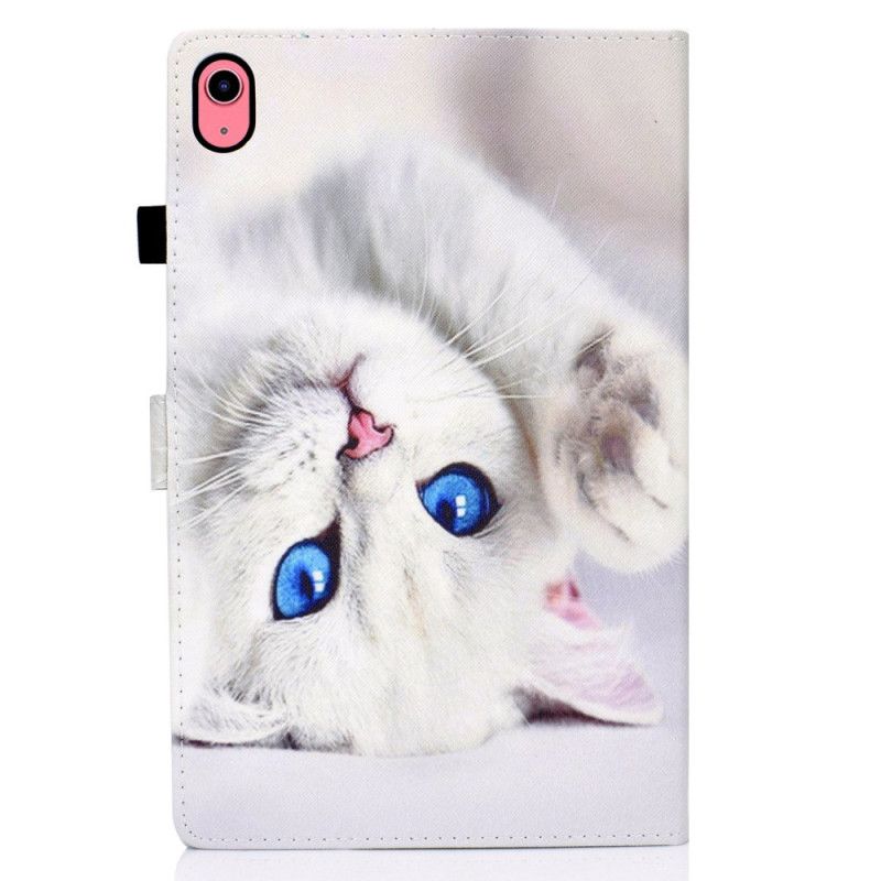 Leren Hoesje iPad (2025) Witte Kat Met Blauwe Ogen Bescherming Hoesje