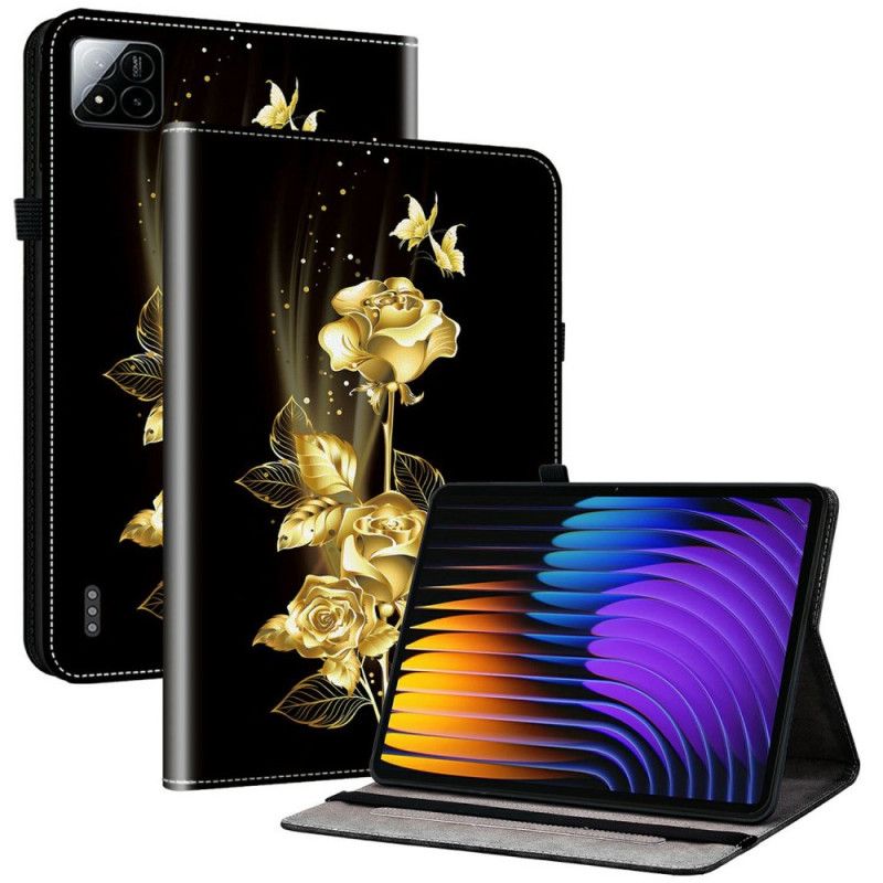 Flip Case Leren Xiaomi Pad 7 / 7 Pro Gouden Rozen En Vlinders